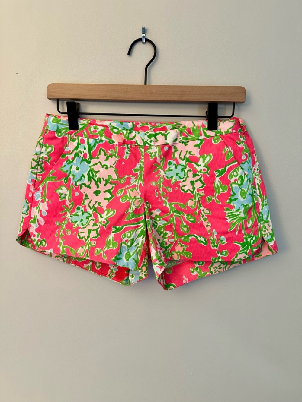 Lilly Pulitzer Adie Flamingo Pink Floral Print Shorts SZ 00 100% Cotton